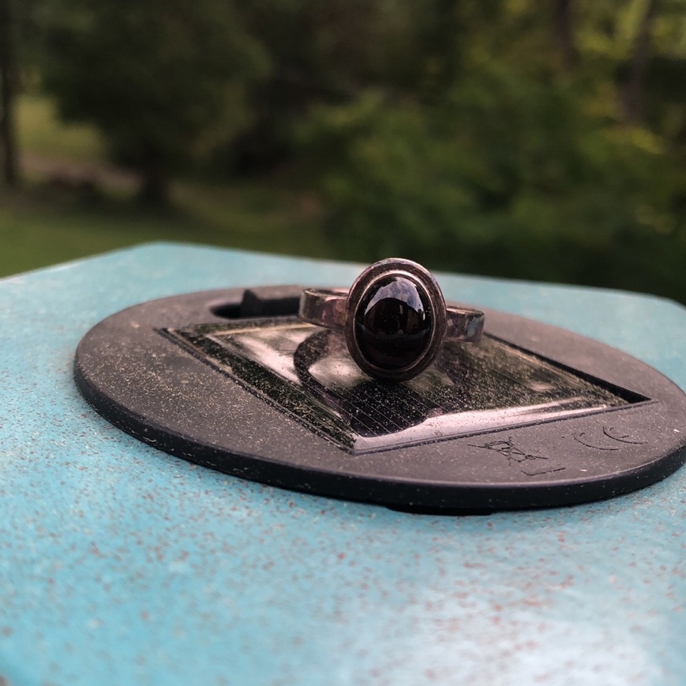 Vintage sterling silver with deep red cabochon set stone
